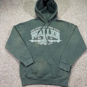 Official Morgan Wallen One Night at a Time Hoodie Small Faded Aged Green Hoodie